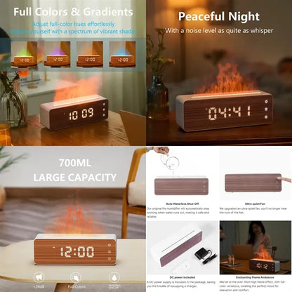 Colorful Simulated Wood Grain Clock Flame Humidifier