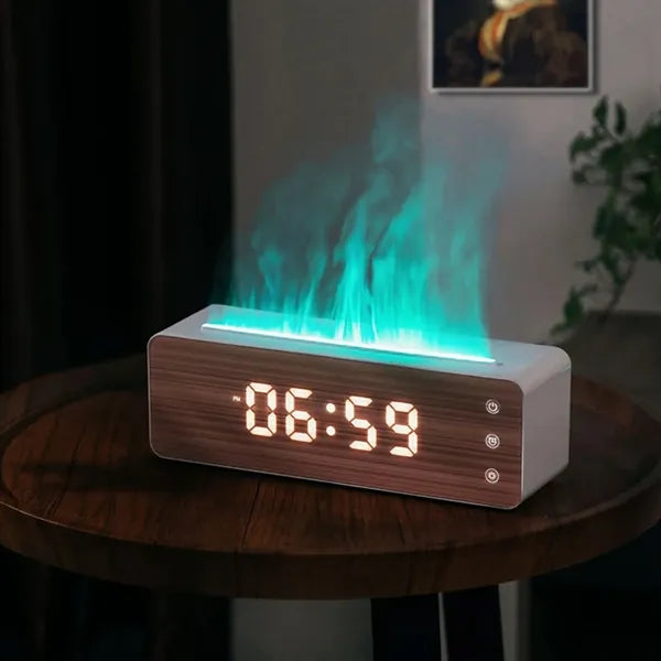Colorful Simulated Wood Grain Clock Flame Humidifier