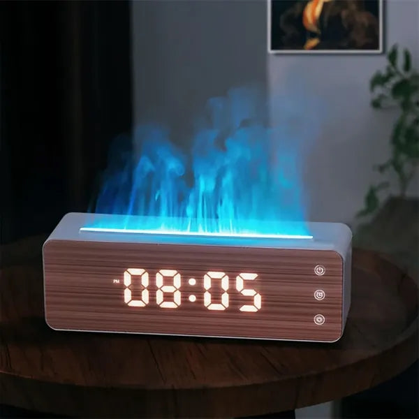 Colorful Simulated Wood Grain Clock Flame Humidifier