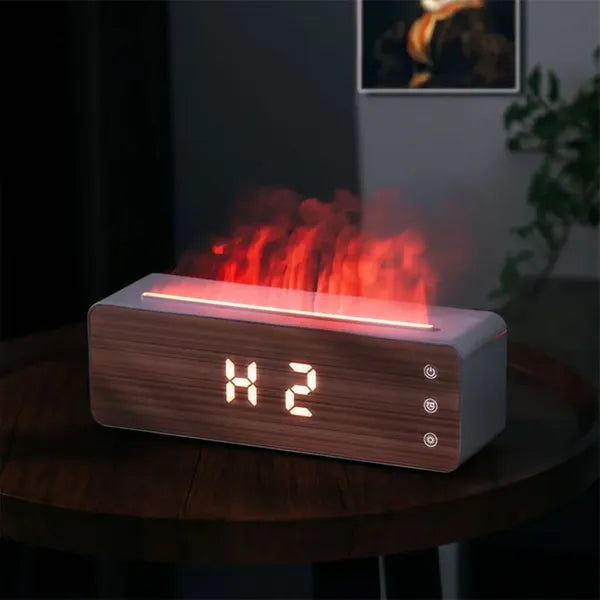 Colorful Simulated Wood Grain Clock Flame Humidifier