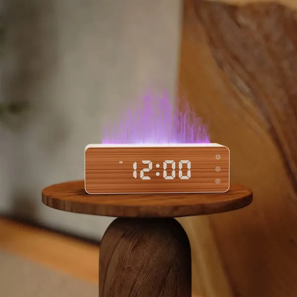 Colorful Simulated Wood Grain Clock Flame Humidifier