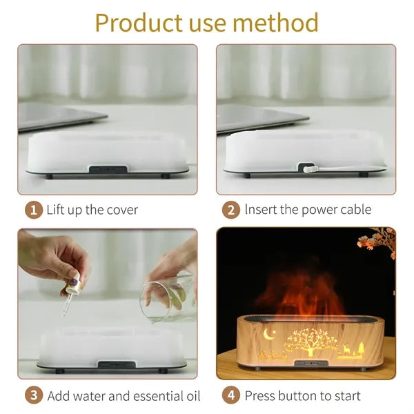 Wood Grain Hollow Essential Oil Flame Humidifier