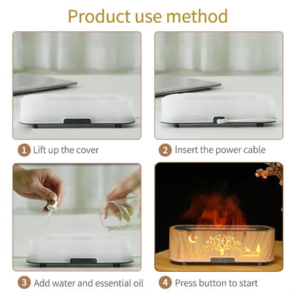 Wood Grain Hollow Essential Oil Flame Humidifier