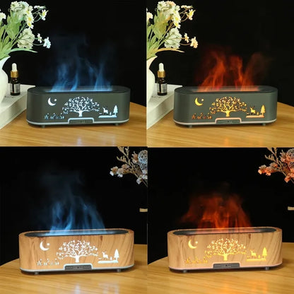 Wood Grain Hollow Essential Oil Flame Humidifier