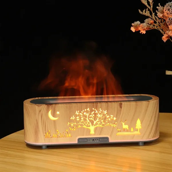 Wood Grain Hollow Essential Oil Flame Humidifier