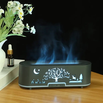 Wood Grain Hollow Essential Oil Flame Humidifier