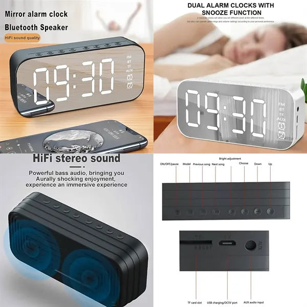 Protable Mirror  LED Alarm Clock Wireless Bluetooth Speaker