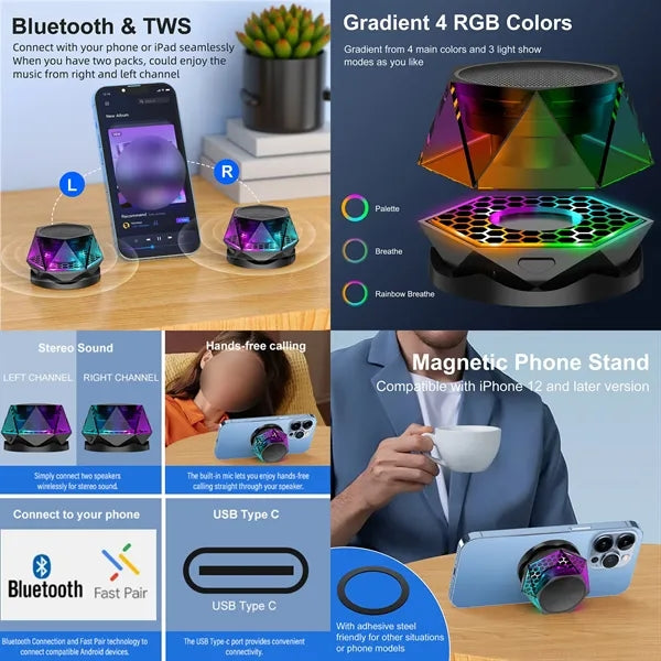 Portable Luminous Magnetic Diamond Bluetooth Speaker