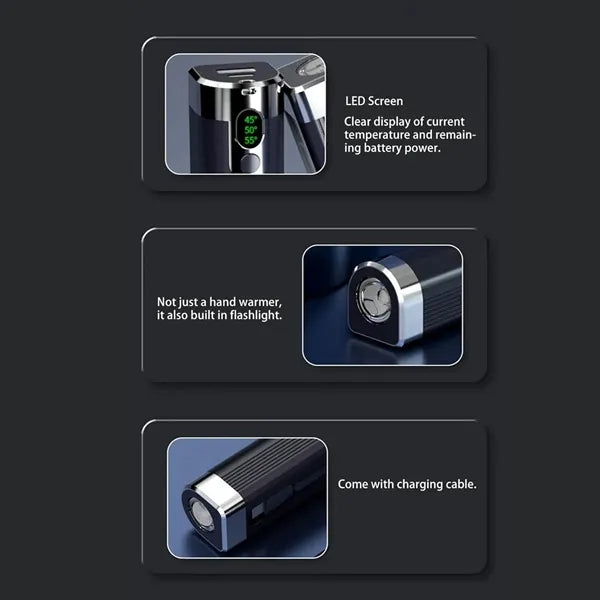 Split Magnetic Hand Warmer Power With Flashlight
