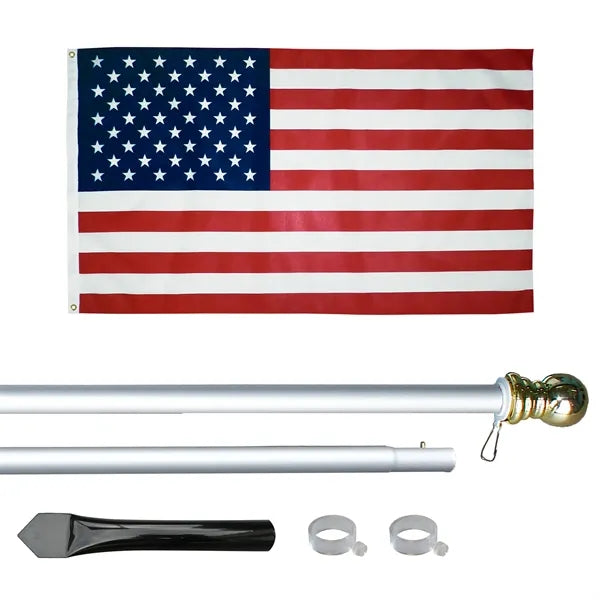 8' Economy Silver Aluminum Display Pole w/ 3' x 5' U.S. Flag