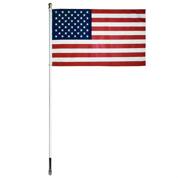 8' Economy Silver Aluminum Display Pole w/ 3' x 5' U.S. Flag