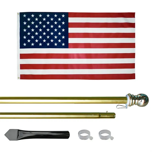 8' Economy Gold Aluminum Display Pole w/ 3' x 5' U.S. Flag