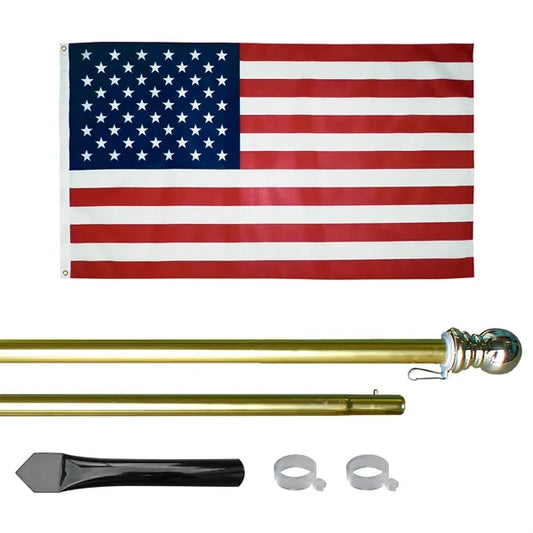 10' Economy Gold Aluminum Display Pole w/ 3' x 5' U.S. Flag