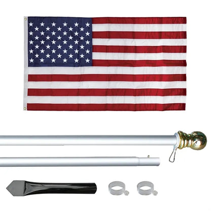 8' Economy Silver Aluminum Display Pole w/ 3' x 5' U.S. Flag