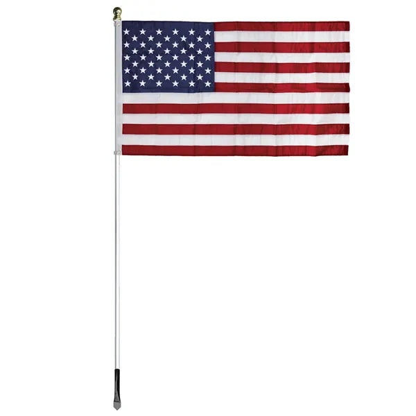 8' Economy Silver Aluminum Display Pole w/ 3' x 5' U.S. Flag