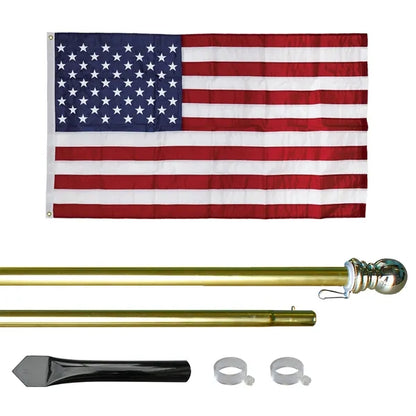8' Economy Gold Aluminum Display Pole w/ 3' x 5' U.S. Flag