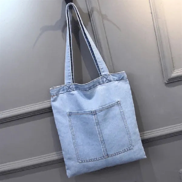 Large Women Denim Tote Bag With Zipper