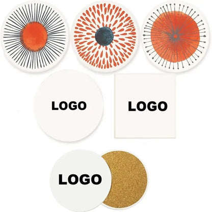 Custom Absorbent Stone Ceramic with Corked Back Coaster