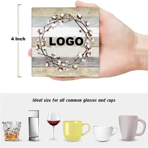 Custom Absorbent Stone Ceramic with Corked Back Coaster