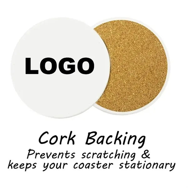 Custom Absorbent Stone Ceramic with Corked Back Coaster