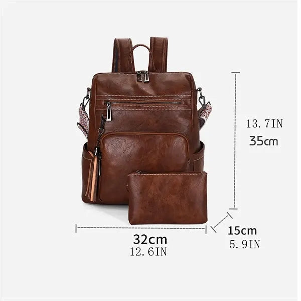 Travel PU Backpack Purse Rucksack with Tassel Two-toned