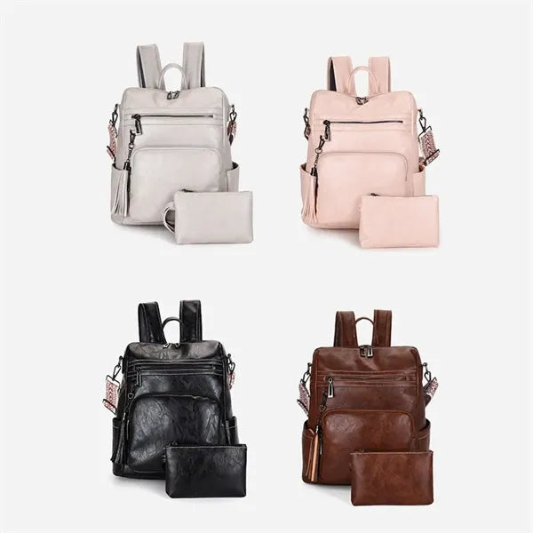 Travel PU Backpack Purse Rucksack with Tassel Two-toned