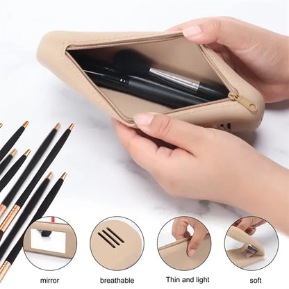 Portable Silicone Makeup Brush Bag w/ Mirror