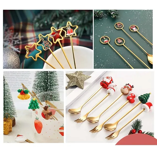 Christmas forks and spoons dessert set for festive party