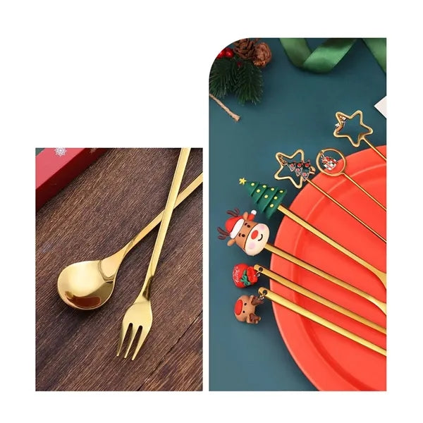 Christmas forks and spoons dessert set for festive party