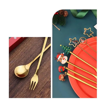 Christmas forks and spoons dessert set for festive party