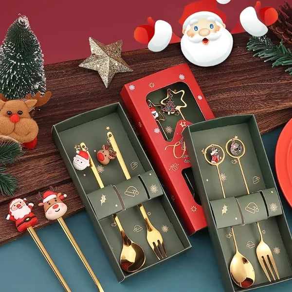 Christmas forks and spoons dessert set for festive party
