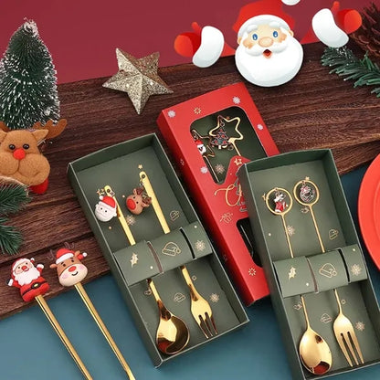 Christmas forks and spoons dessert set for festive party