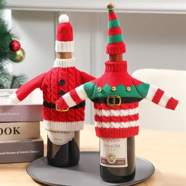 Knitted Christmas Wine Bottle Cover
