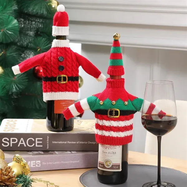 Knitted Christmas Wine Bottle Cover