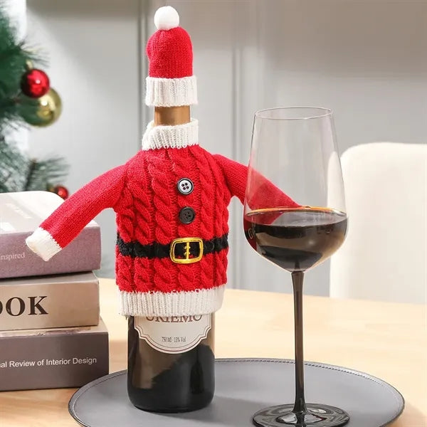 Knitted Christmas Wine Bottle Cover