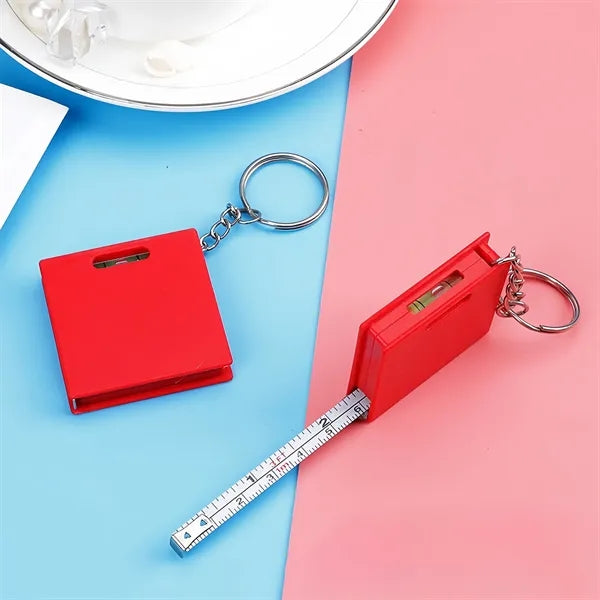 Customized Mini Square Tape Measure With Level Keychain