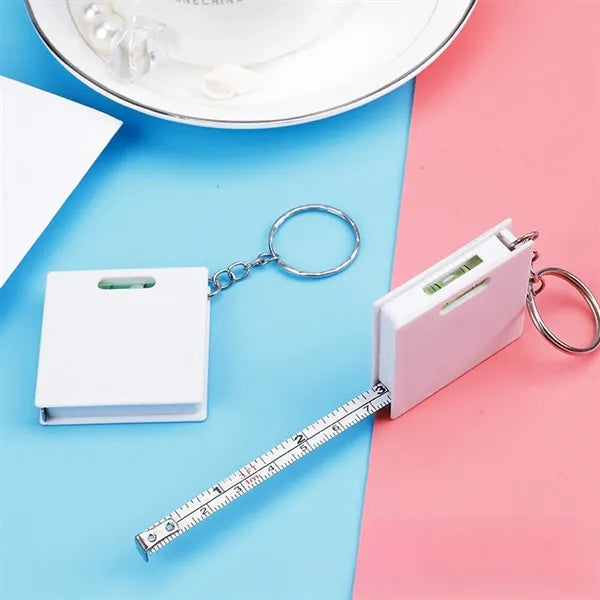Customized Mini Square Tape Measure With Level Keychain