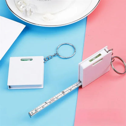 Customized Mini Square Tape Measure With Level Keychain