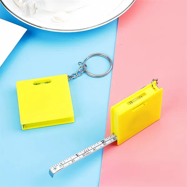 Customized Mini Square Tape Measure With Level Keychain