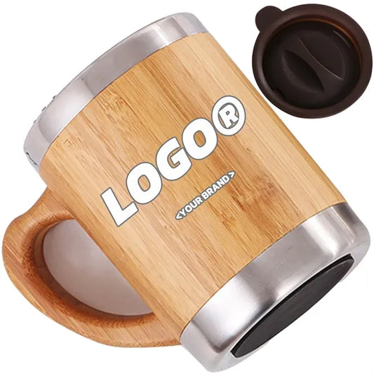12OZ Stainless Steel Bamboo Shell Thermal Cup With Handle