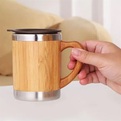 12OZ Stainless Steel Bamboo Shell Thermal Cup With Handle