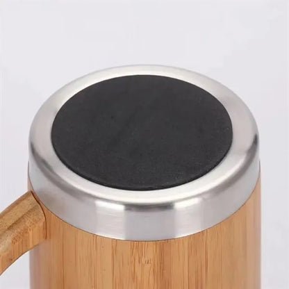 12OZ Stainless Steel Bamboo Shell Thermal Cup With Handle