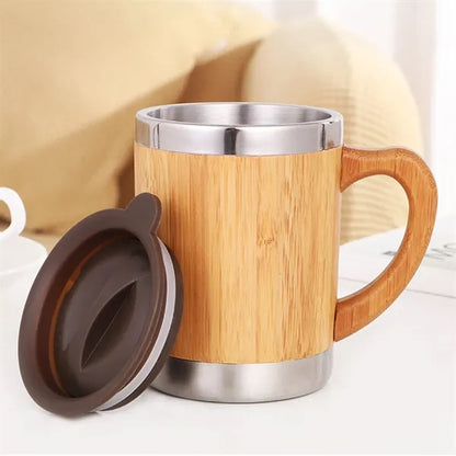 12OZ Stainless Steel Bamboo Shell Thermal Cup With Handle