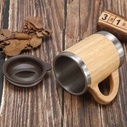 12OZ Stainless Steel Bamboo Shell Thermal Cup With Handle
