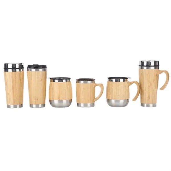 12OZ Stainless Steel Bamboo Shell Thermal Cup With Handle
