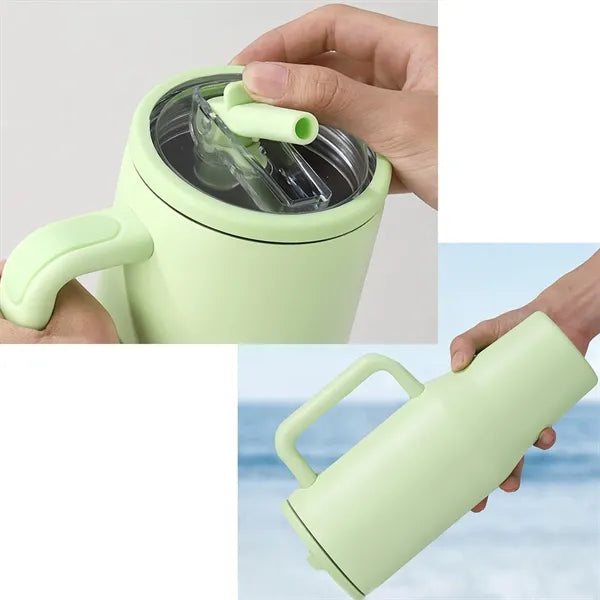 40oz Double Layer Car Cup With Leak Proof Foldable Straw Lid