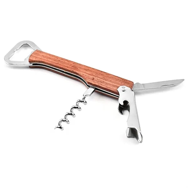 Multifunctional Wooden Handle Corkscrew Wine Bottle Opener