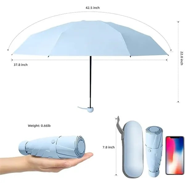 Mini Windproof Sun & Rain Pocket Umbrella With Case