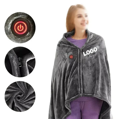 Rechargeable Ribbed Flannel Heated Blanket Electric Throw
