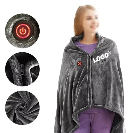 Rechargeable Ribbed Flannel Heated Blanket Electric Throw